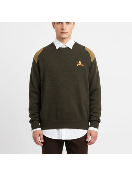 Vintage Other - SOLD Rydale UK hunter green wool blend tan suede detail crew neck sweater XXL